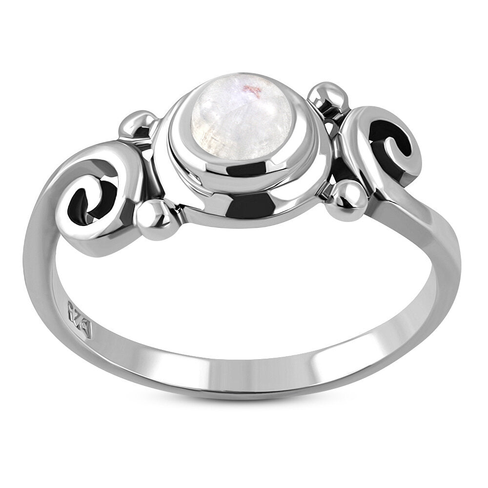 Contemporary Stone Ring- Swirl Dotted Shoulder with Moonstone