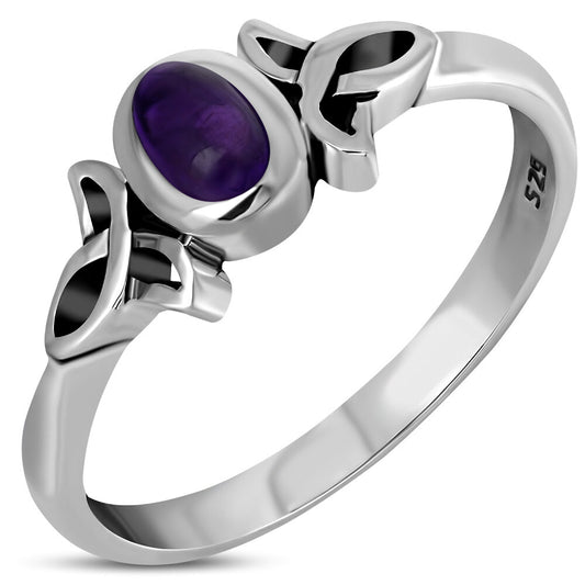 Celtic Stone Ring- Ribbon Trinity with Amethyst