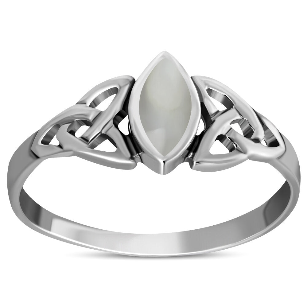 Celtic Stone Ring- Marquise Triquetra with Mother of Pearl