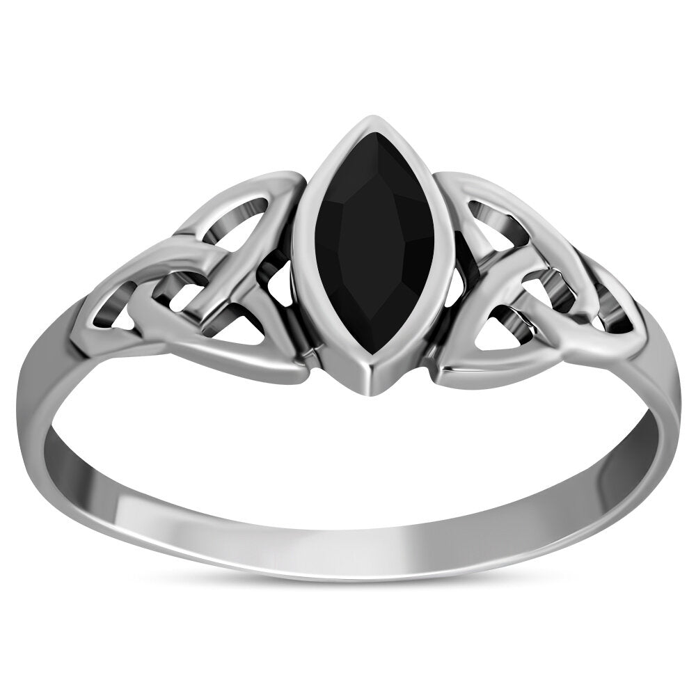 Celtic Stone Ring- Marquise Triquetra with Black Onyx