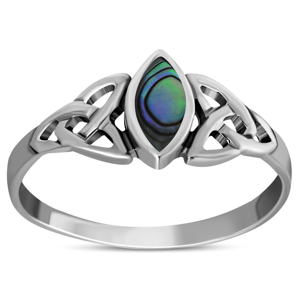 Celtic Stone Ring- Marquise Triquetra with Abalone Shell