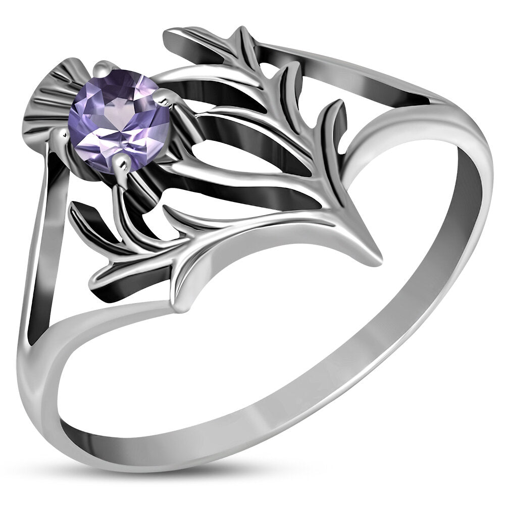 Scottish Thistle Ring Cut Amethyst - Spiky Leaf (Small)
