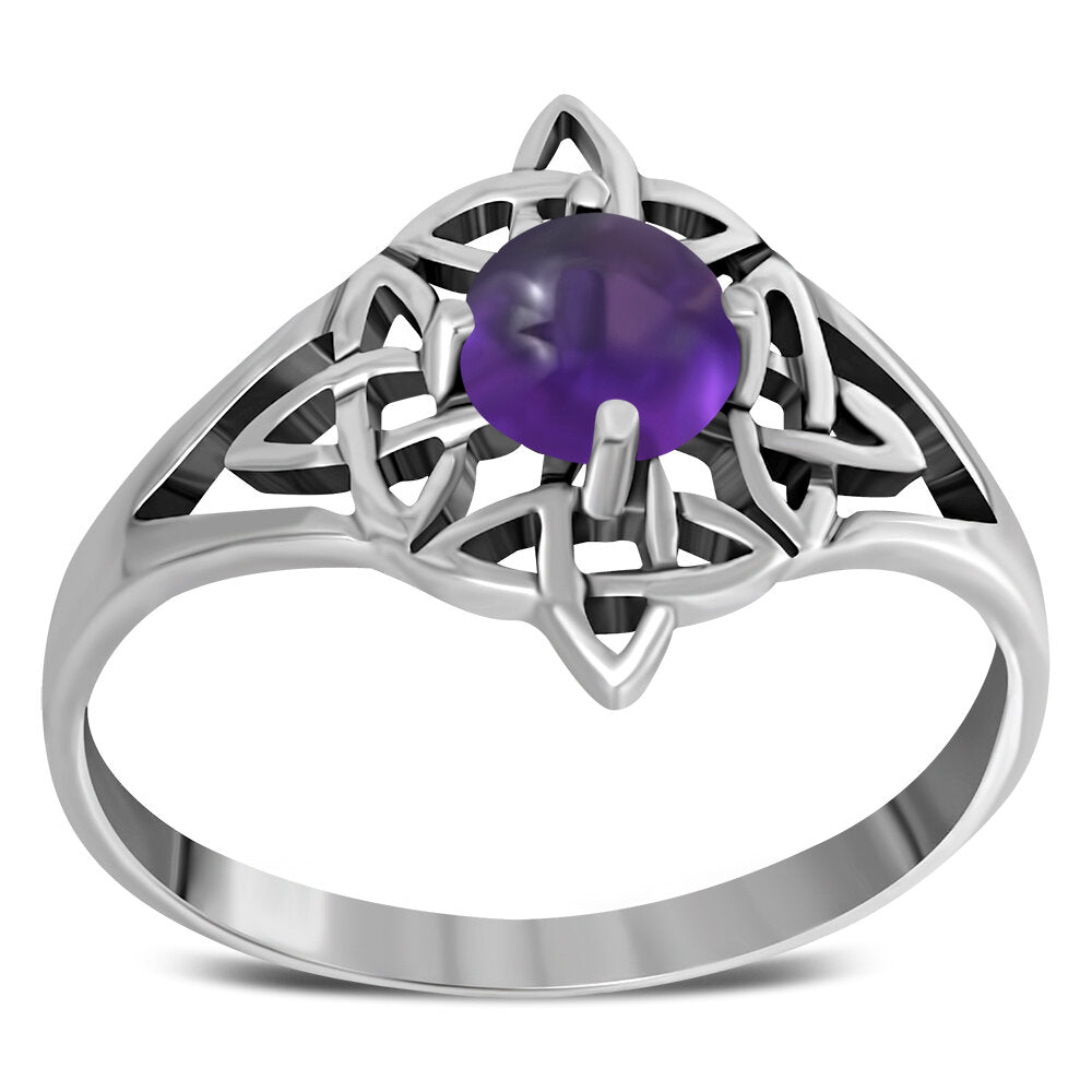 Celtic Stone Ring-  Big Sailor Knot with Amethyst