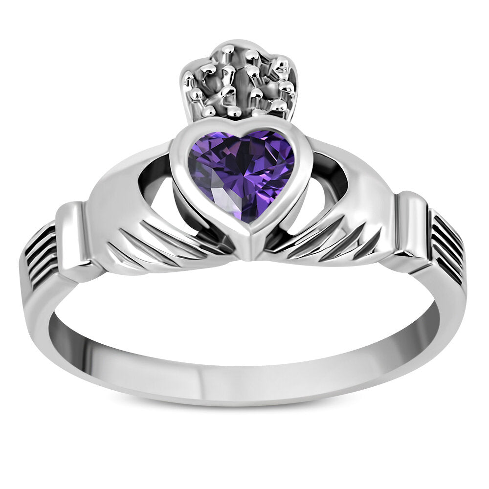 Claddagh Ring - Dotted Crown with Violet Zircon