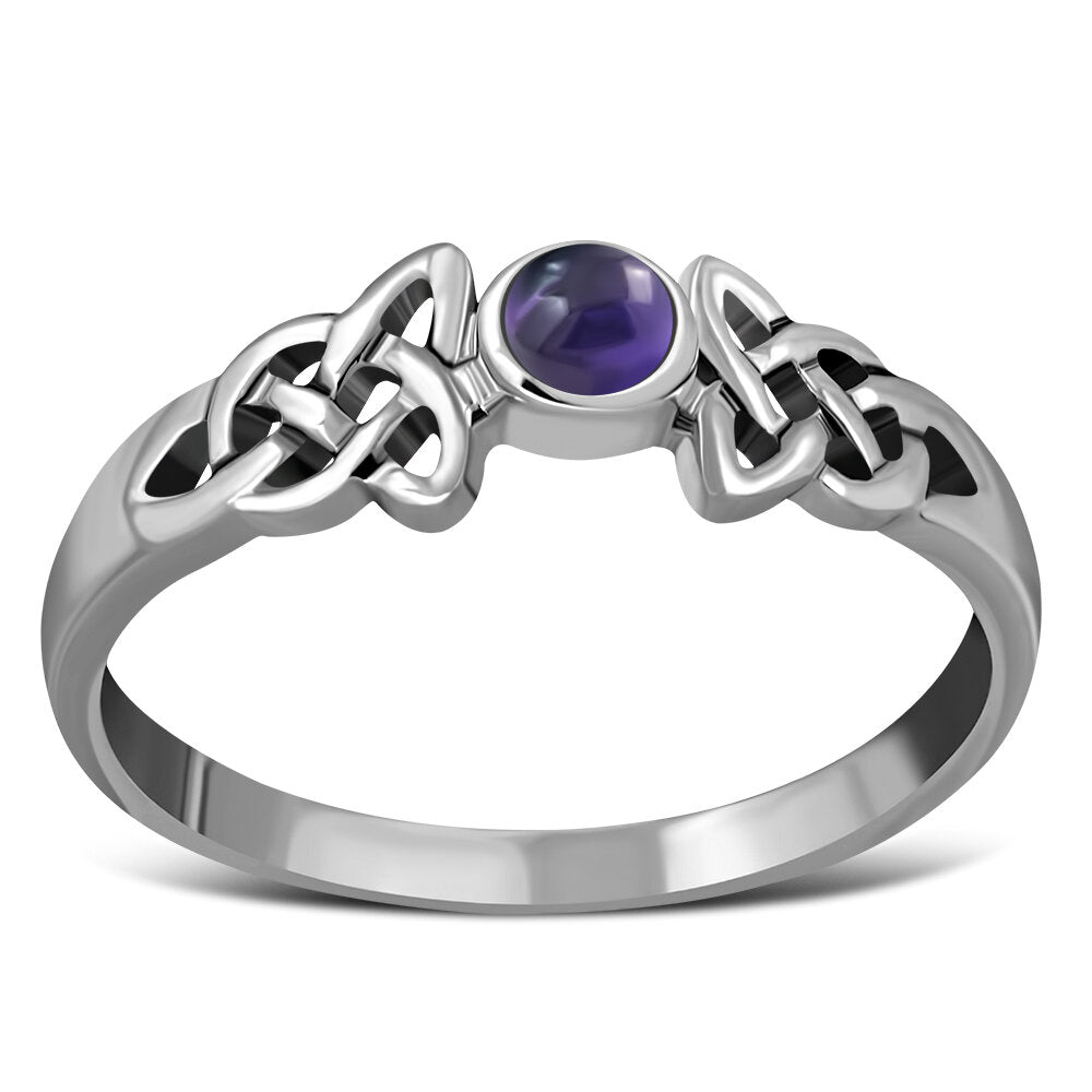 Celtic Stone Ring- Eternity Knot Shoulder with Amethyst