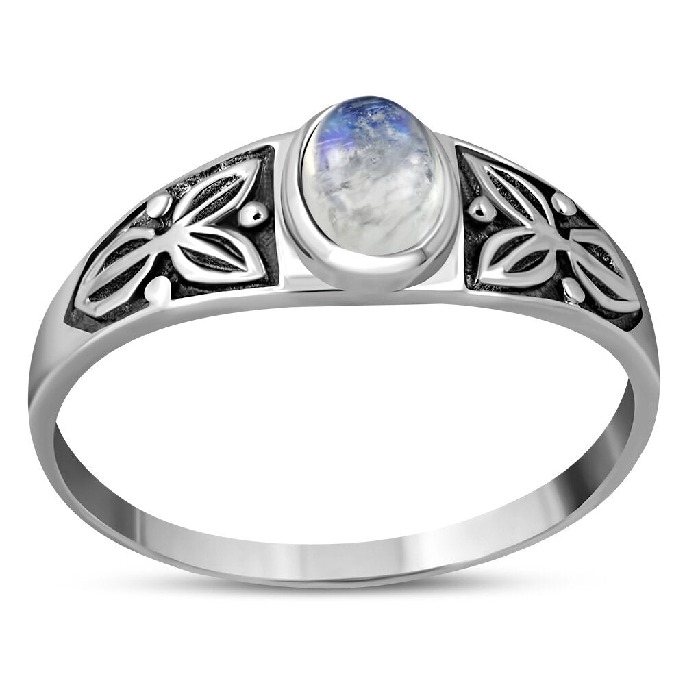 Contemporary Stone Ring- Leaf Embrace with Moonstone