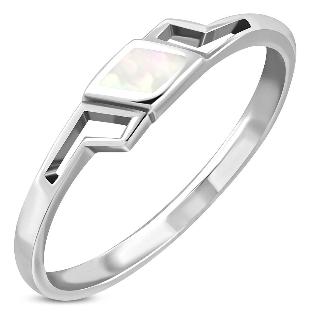 Contemporary Stone Ring- Modern Rhomboid with Mother of Pearl