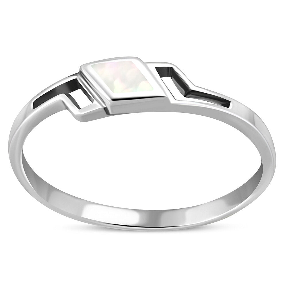 Contemporary Stone Ring- Modern Rhomboid with Mother of Pearl