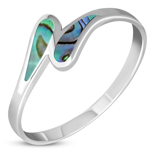 Contemporary Stone ring- Crossing Teardrops with Abalone Shell