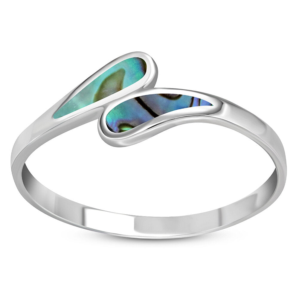 Contemporary Stone ring- Crossing Teardrops with Abalone Shell