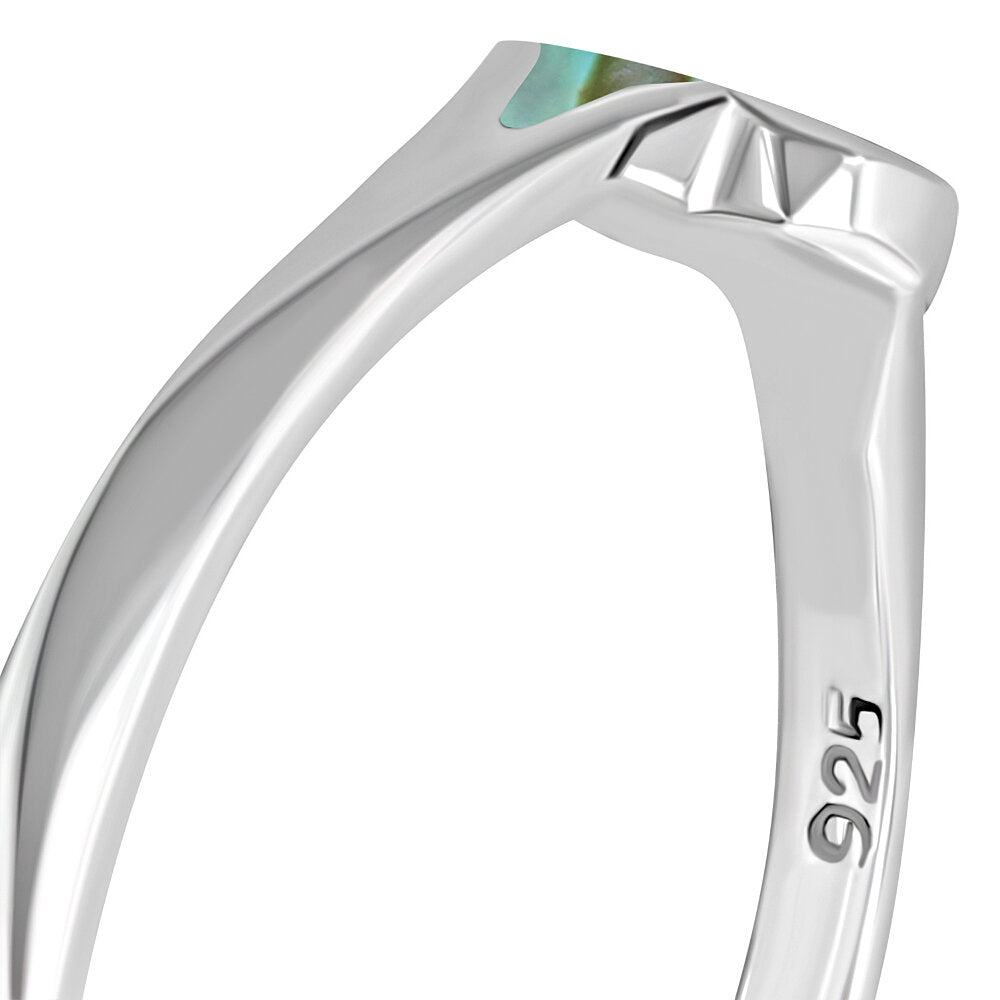 Contemporary Stone ring- Crossing Teardrops with Abalone Shell