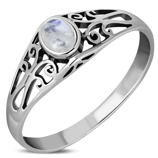 Contemporary Stone Ring- Lace Setting with Moonstone