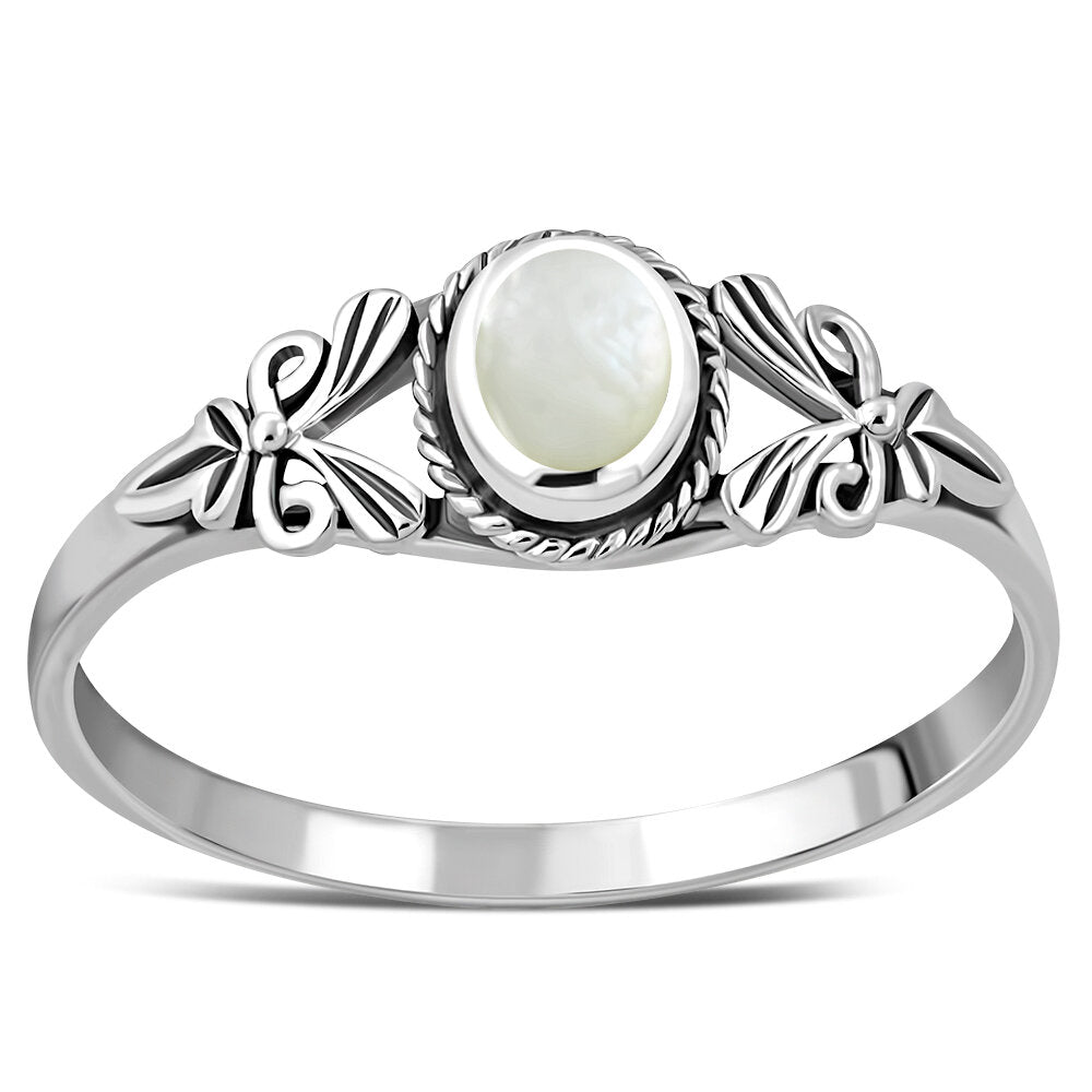 Contemporary Stone Ring- Ribbon Arms with Mother of Pearl