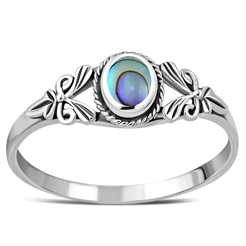 Contemporary Stone Ring- Ribbon Arms with Abalone Shell