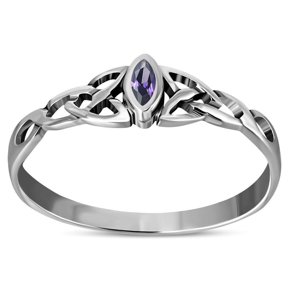 Celtic Stone Ring- Diamond Triquetra with Violet Zircon