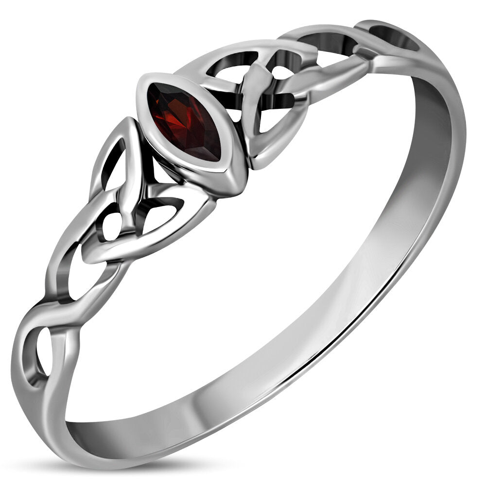 Celtic Stone Ring- Diamond Triquetra with Red Zircon