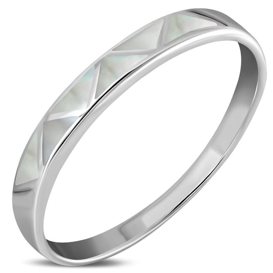 Contemporary Stone Ring- Paneled Band with Mother of Pearl
