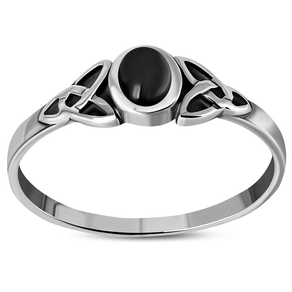 Celtic Stone Ring- Contrast Trinity with Black Onyx