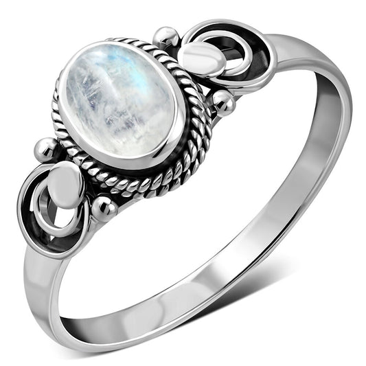 Contemporary Stone Ring- Lunar Trace Shoulder with Moonstone