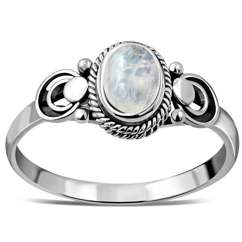 Contemporary Stone Ring- Lunar Trace Shoulder with Moonstone