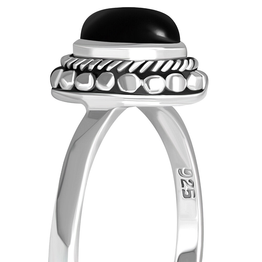 Contemporary Stone Ring- Oval Vintage Border with Black Onyx