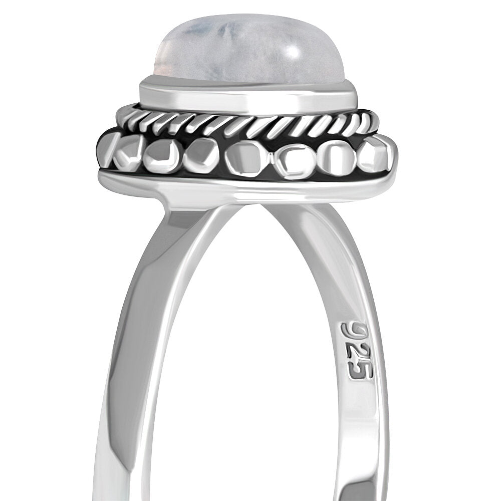 Contemporary Stone Ring- Oval Vintage Border with Moonstone