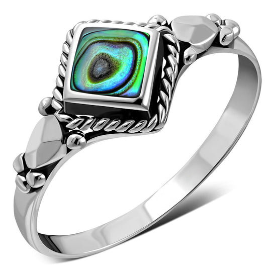 Contemporary Stone Ring- Vintage Diamond Shoulder with Abalone Shell