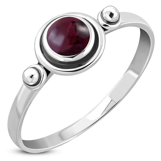 Contemporary Stone Ring- Dotted shoulder with Red Garnet