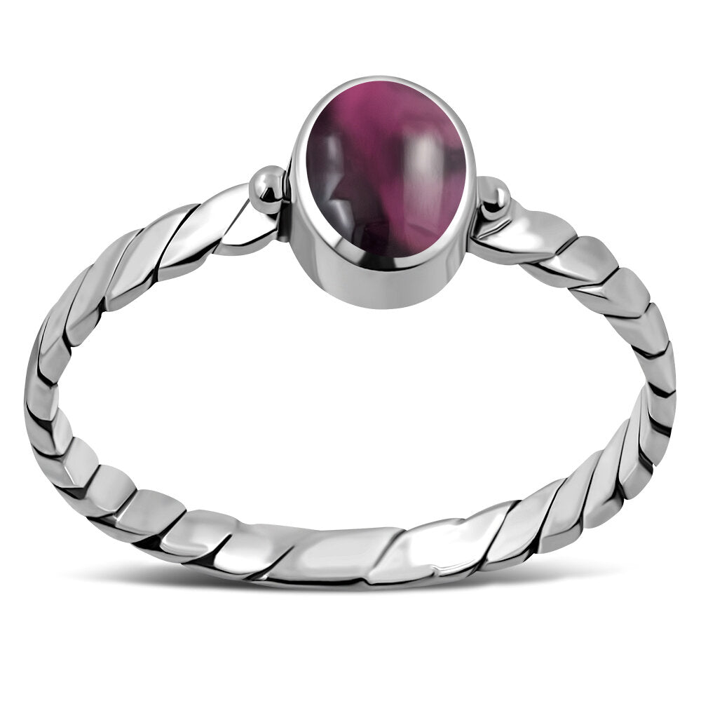 Contemporary Stone Ring- Roped Band with Red Garnet