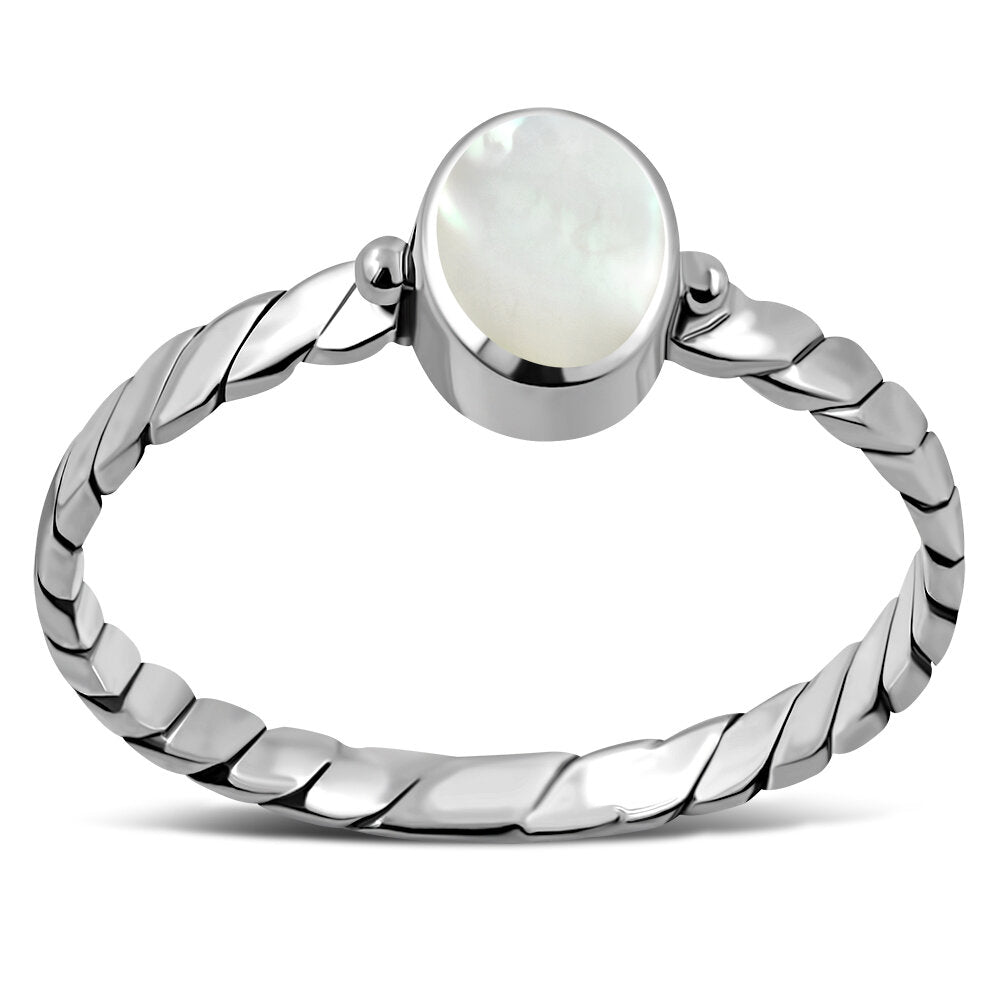 Contemporary Stone Ring- Roped Band with Mother of Pearl