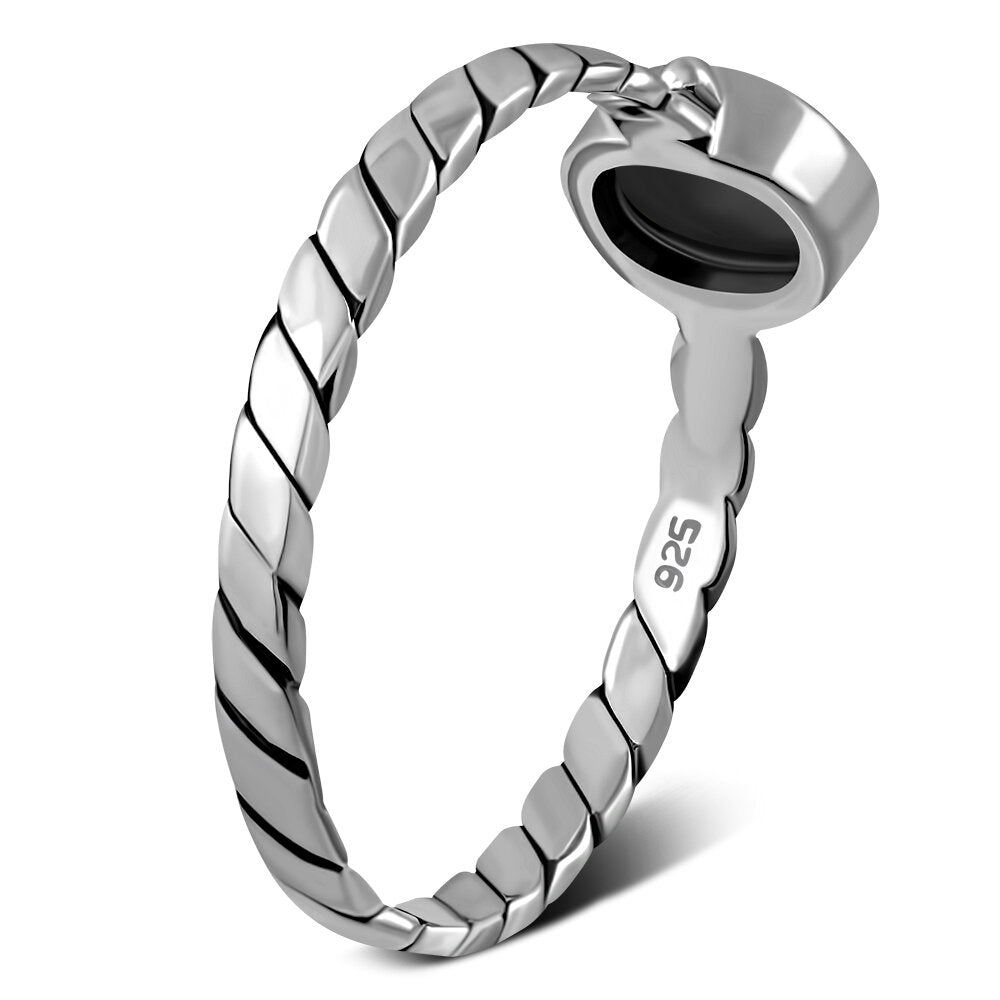 Contemporary Stone Ring- Roped Band with Black Onyx