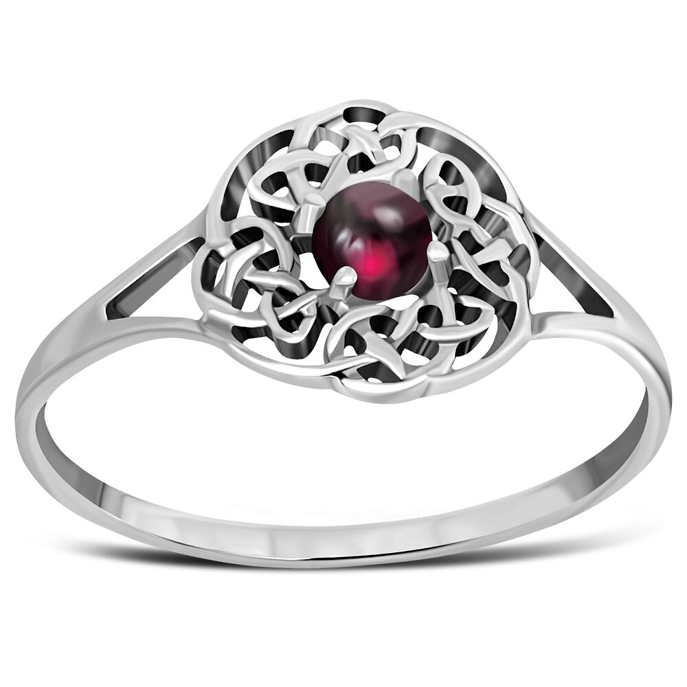Celtic Stone Ring- Celtic Wreath with Red Garnet