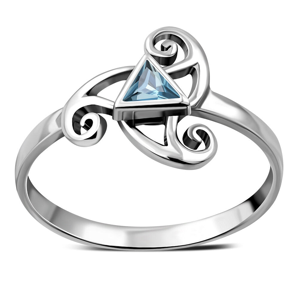 Celtic Stone Ring- Cosmic Orbit with Blue Zircon