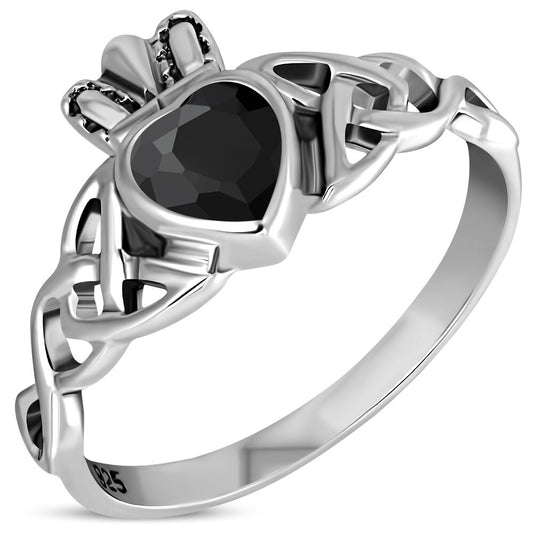 Claddagh Ring- Trinity with Royal Crown with Black Onyx