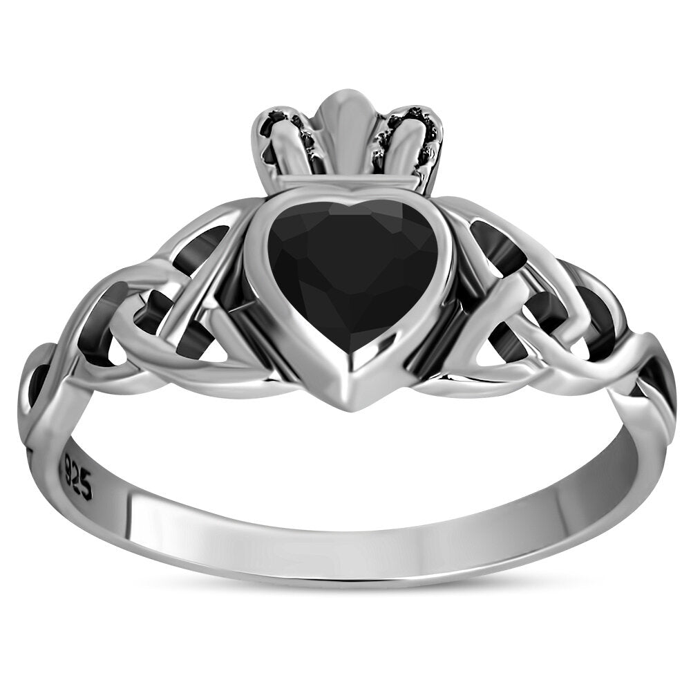 Claddagh Ring- Trinity with Royal Crown with Black Onyx