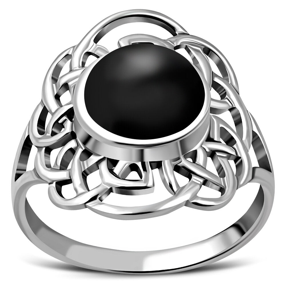 Celtic Stone Ring- Celtic Flower with Black Onyx