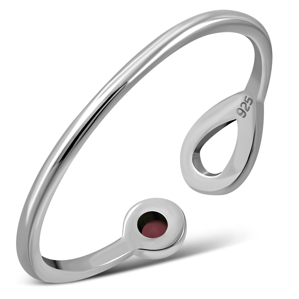 Contemporary Stone Ring- Single Loop with Red Garnet