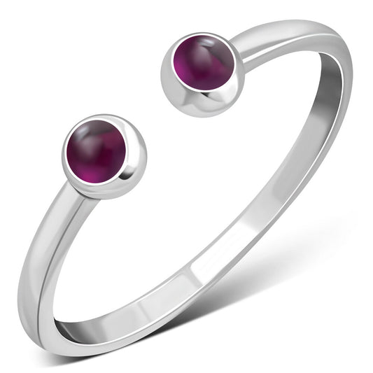 Contemporary Stone Ring- Dual Stone Open Wrap with Red Garnet