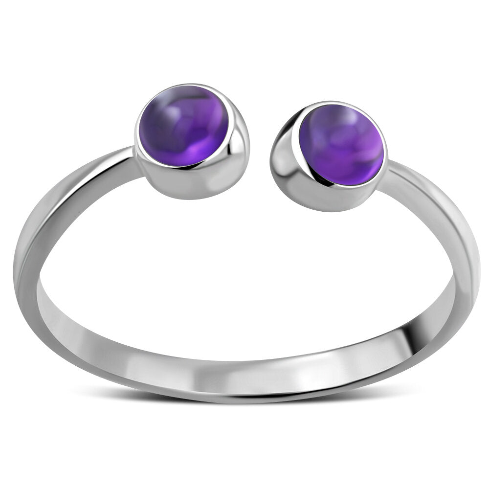 Contemporary Stone Ring- Dual Stone Open Wrap with Amethyst (Big)