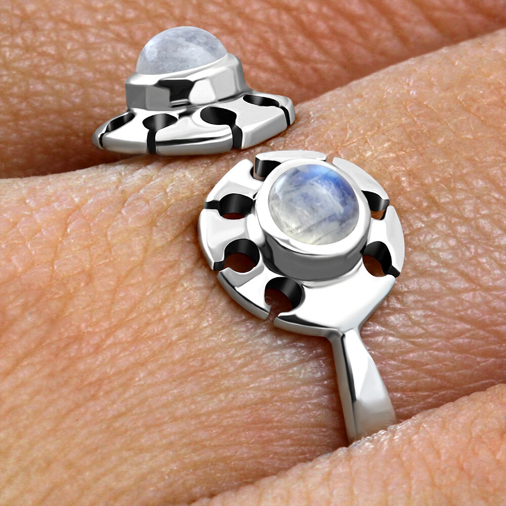 Contemporary Stone Ring- Two Sunflowers with Moonstone