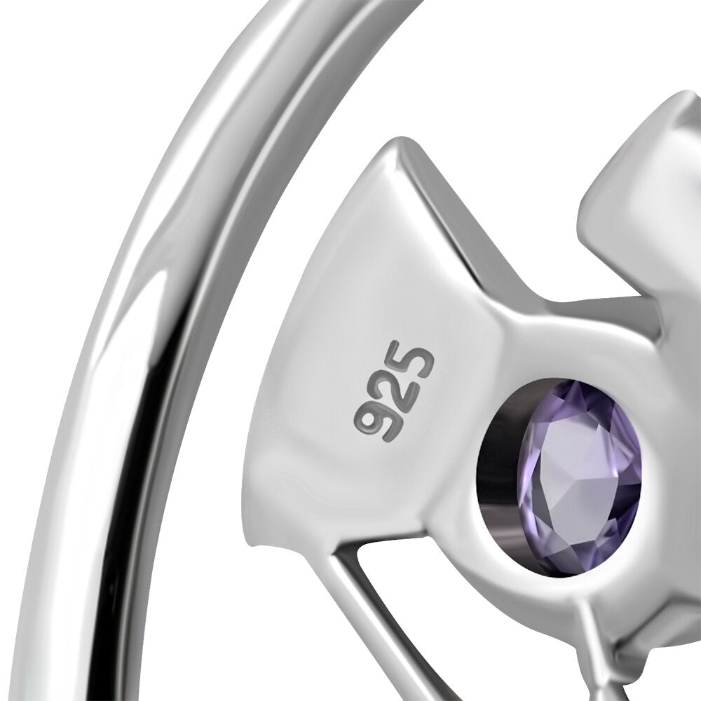 Scottish Thistle Ring - Double Flower with Cut Amethyst