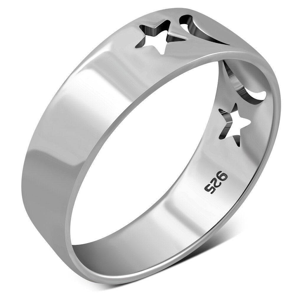 Contemporary Ring- Moon and Star Band