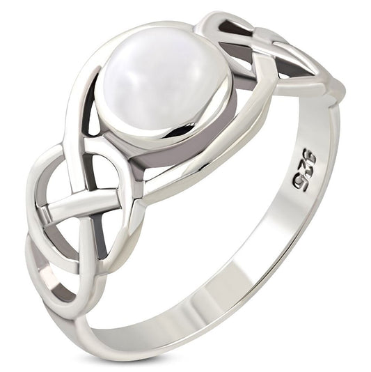 Celtic Stone Ring- Looped Frame with round Moonstone (Small)