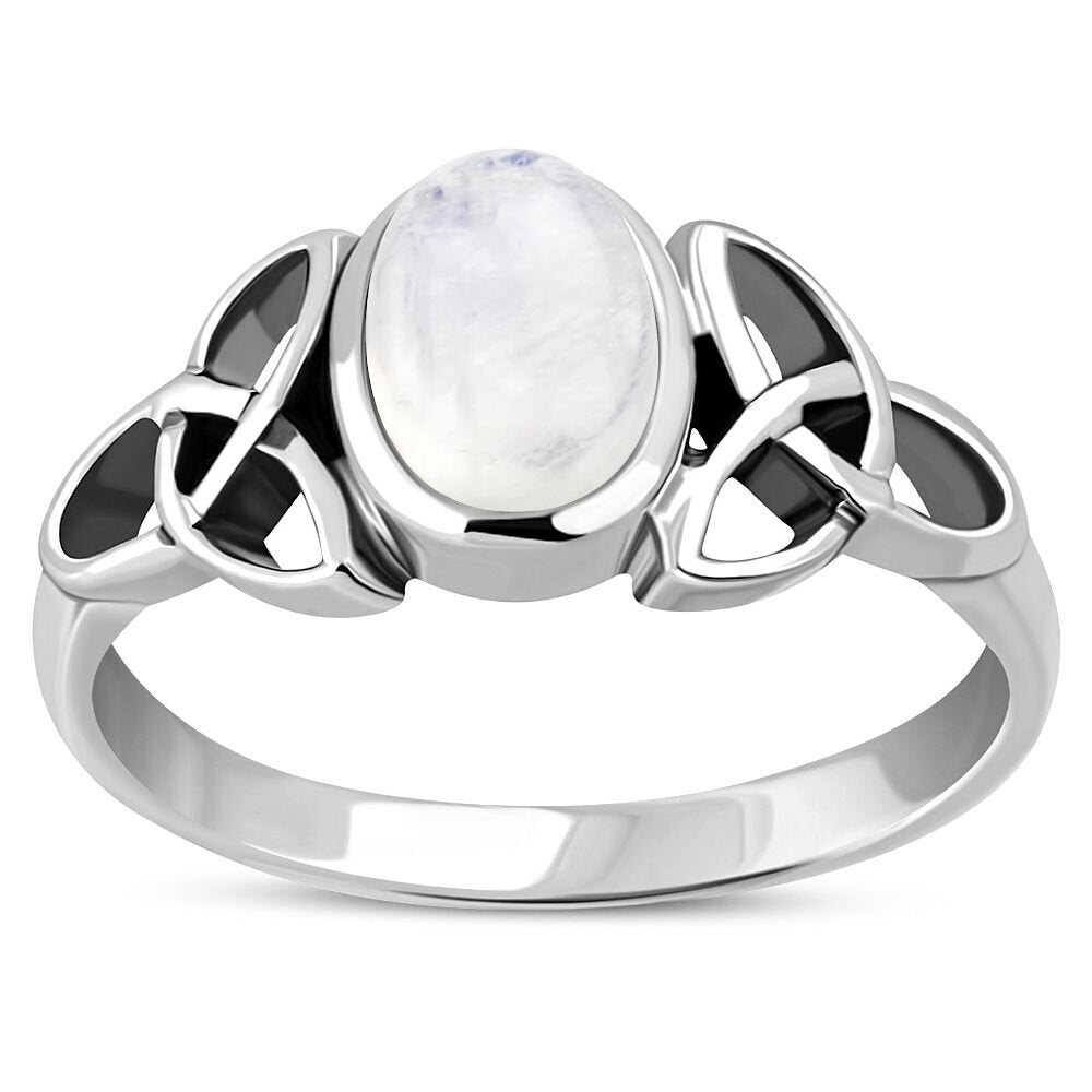 Celtic Stone Ring- Trinity Embrace with Moonstone