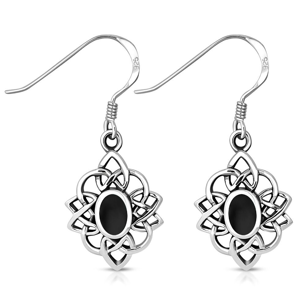 Celtic Knot Earrings - Celtic Lace Border with Black Onyx