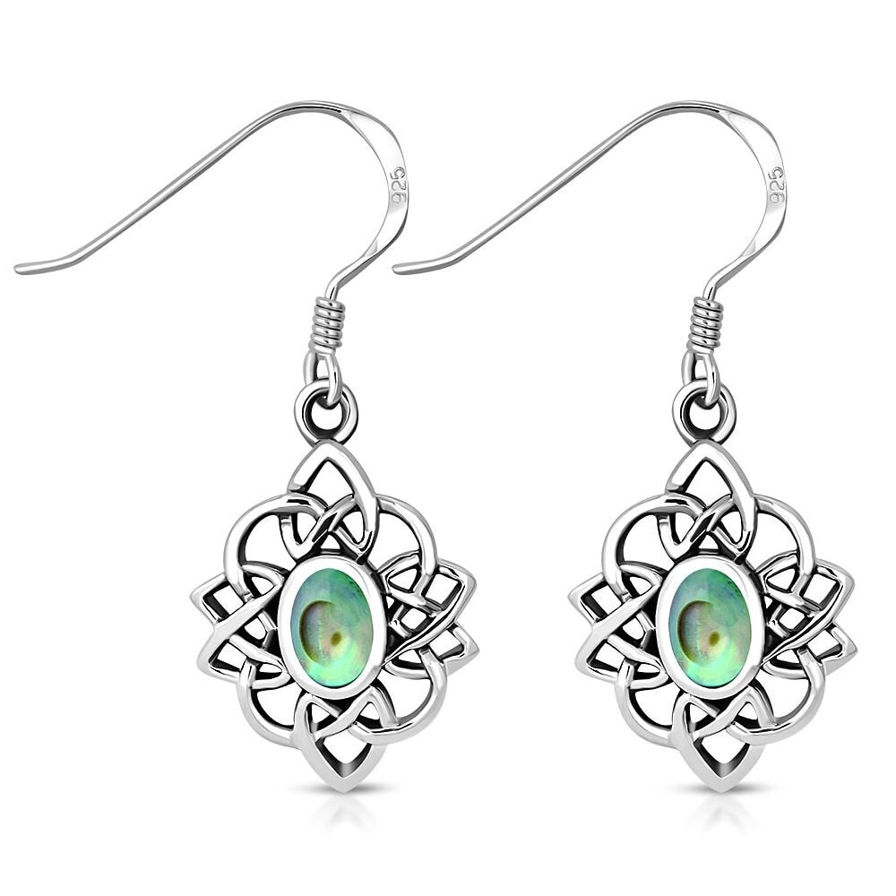 Celtic Stone Earrings -Celtic Lace Border with Abalone