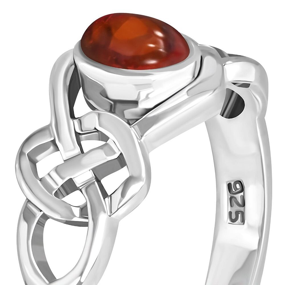 Celtic Stone Ring- Thick Interlocking Knot with Amber