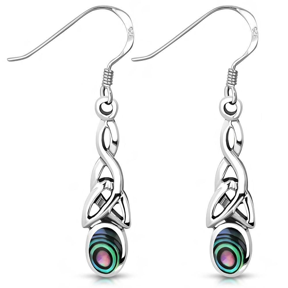Celtic Stone Earrings- Elongated Trinity with Abalone Shell