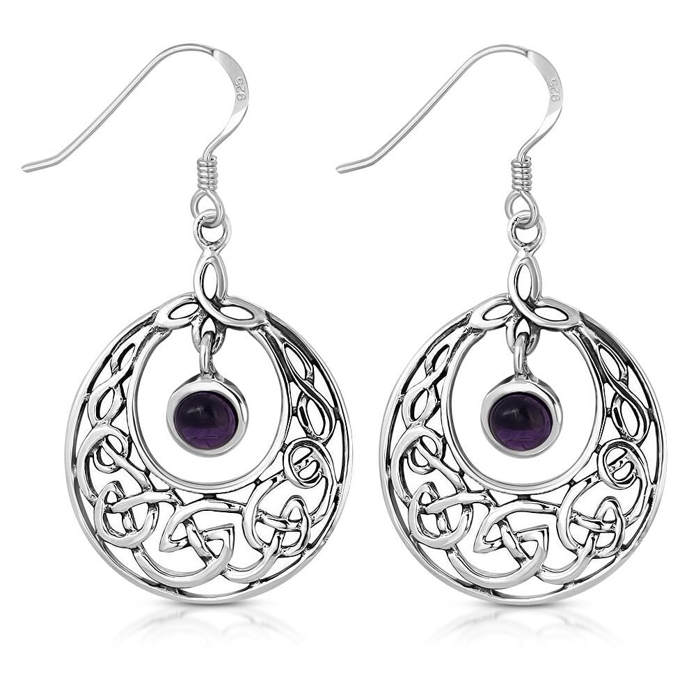 Celtic Knot Earrings - Half Moon Kells Knot with Amethyst