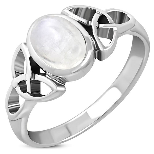 Celtic Stone Ring- Trinity Embrace with Moonstone